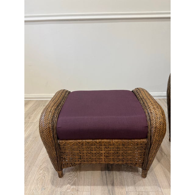 French Vintage Wicker Armchair With Ottoman by Chez Pluie For Sale In West Palm - Image 6 of 12