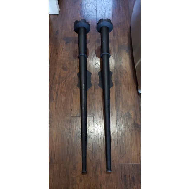 Large 57 in Tall....1950s Black Metal Torchiere Wall Mount Candle Sconces - a Pair For Sale In Saint Louis - Image 6 of 8