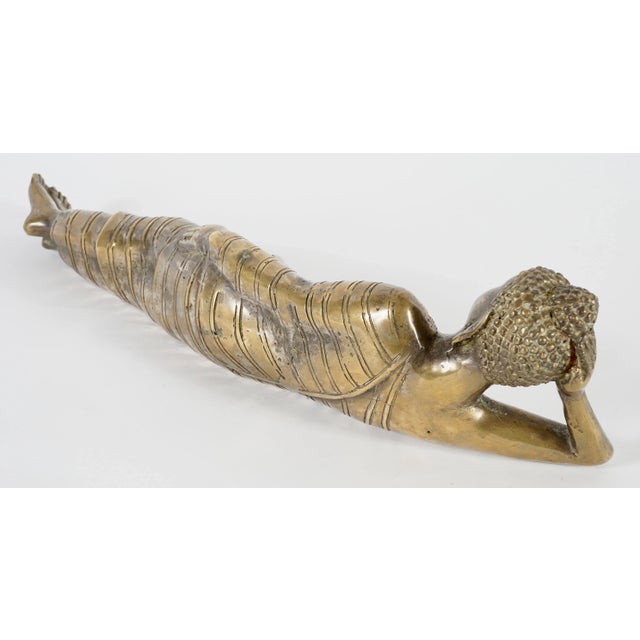 1970s Vintage Mahaparinirvana Buddha Brass Sculpture For Sale - Image 5 of 10
