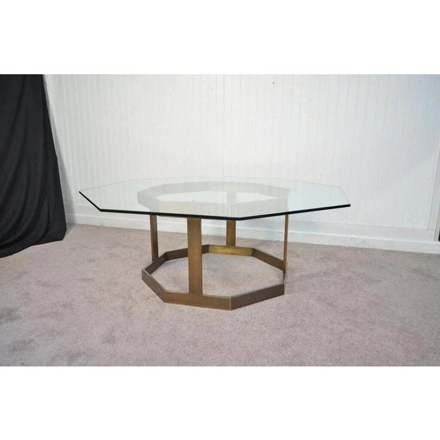 Hollywood Regency Vintage Mastercraft Hollywood Regency Brass & Octagonal Glass Coffee Table For Sale - Image 3 of 11