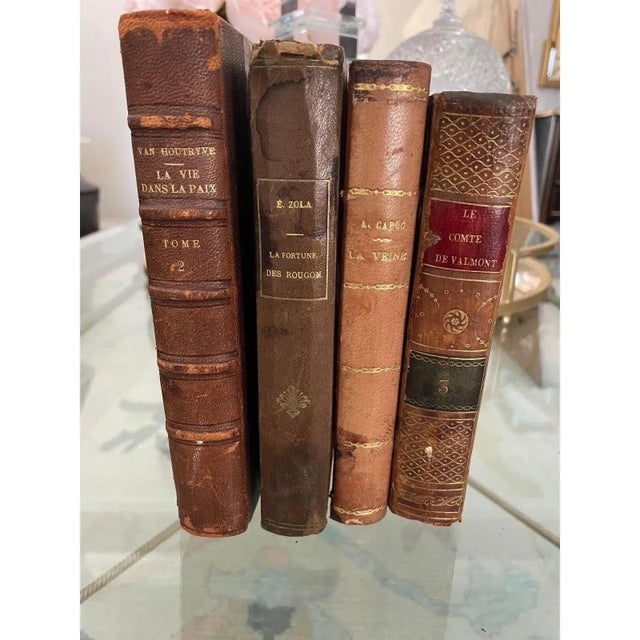 Early 19th Century Antique French Leather Bound Books- Set of 4 For Sale - Image 5 of 12