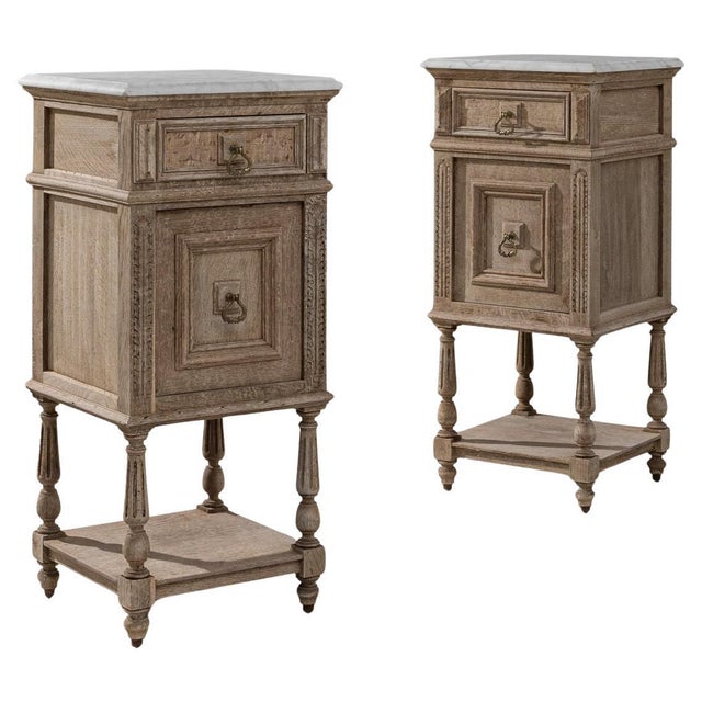 1890s French Louis XVI Bedside Tables With Marble Tops - A Pair For Sale - Image 15 of 18