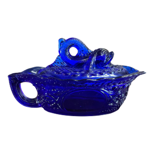 Vintage Cobalt Blue Glass Koi Fish Gravy Boat