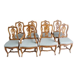 Antique Hand Carved French Splat Back Dining Chairs ~ Set of 8 For Sale