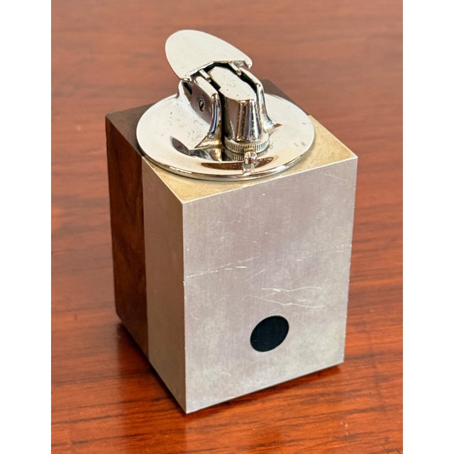 Wood Vintage Mid Century Modern Rosewood & Brushed Aluminum Table Lighter For Sale - Image 7 of 9