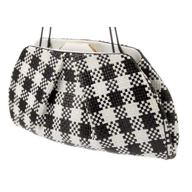 Black 1990s Judith Leiber Pouch Leather Shoulder Clutch Day Evening Bag Checkered Vintage For Sale - Image 8 of 13
