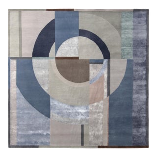 Mid-Century Modern Art Deco Style Rug in Blue and Beige by Rug & Kilim For Sale