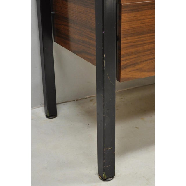 Brown Vintage Mid Century Modern Faux Rosewood Laminate Steel Metal Credenza Cabinet For Sale - Image 8 of 17