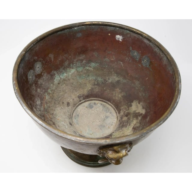 Brass Garden Planter With Lions Heads For Sale - Image 4 of 13