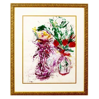 Theresa Bernstein, Abstract Still Life Oil Painting with Ink Theresa Bernstein Flowers in Vase, 1994 For Sale