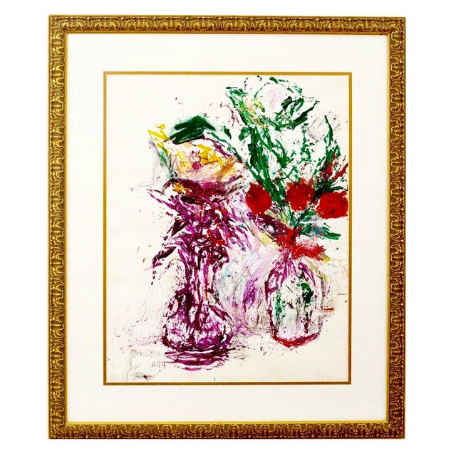 Theresa Bernstein, Abstract Still Life Oil Painting with Ink Theresa Bernstein Flowers in Vase, 1994 For Sale