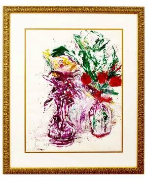 Theresa Bernstein, Abstract Still Life Oil Painting with Ink Theresa Bernstein Flowers in Vase, 1994