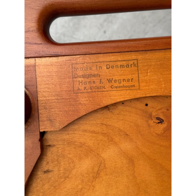 Mid 20th Century Hans Wegner A.P. Stolen Papa Bear Chair AP-19 & Ottoman Redone in Black Leather For Sale In Palm Springs - Image 6 of 18