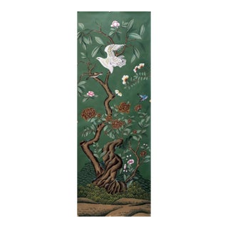 Hand-Painted Chinoiserie Wall Panel on Tea Paper | Bird & Floral Botanical Artwork | Unframed Asian Decorative Art For Sale