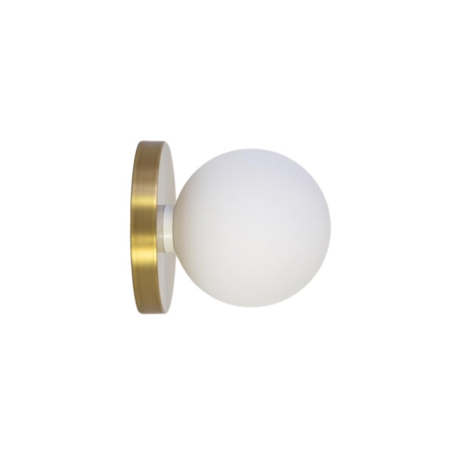 Globe Sconce Brass, Modern, 5 Inch Glass Globes, by Research.Lighting, Modern, Minimal For Sale - Image 4 of 8
