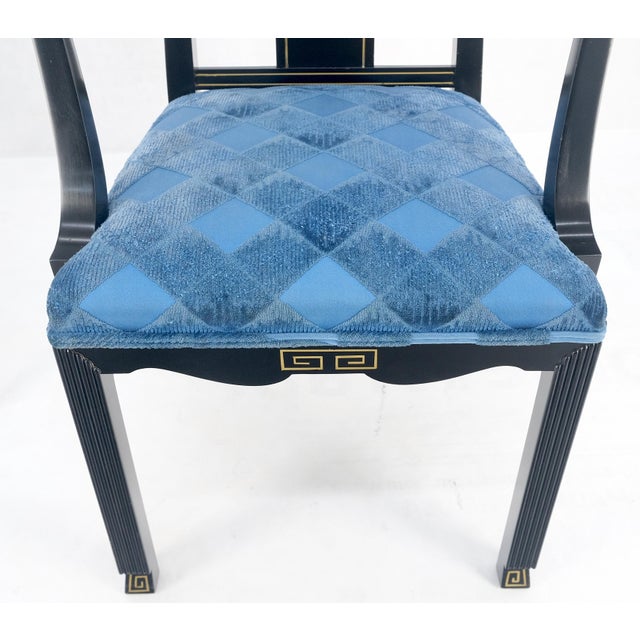 Textile Black Lacquer Gold Ornament Decorated 6 Chairs 2 Leaves Dining Table Set MINT! For Sale - Image 7 of 18