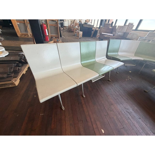 Mid 20th Century Brunswick Bowling Alley Seating – Mid‑Century Modular Curved Bench in Green & White For Sale - Image 5 of 12