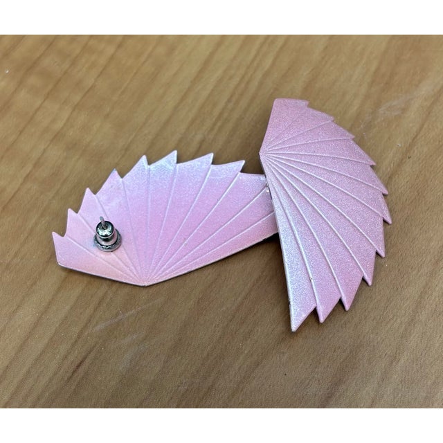 1980s 1980s Pink Metal Fan Earrings For Sale - Image 5 of 5