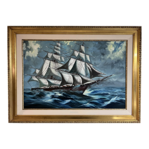 Original Oil Painting on Canvas, Seascape, Sailing Ship, Signed, Framed