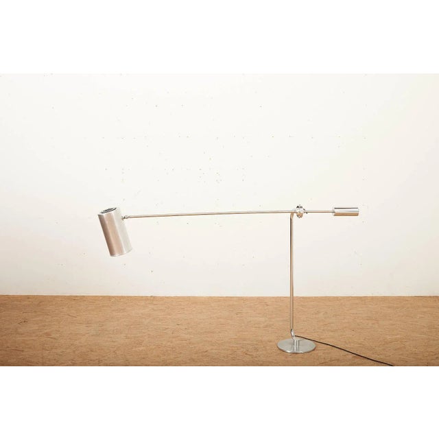 Floor lamp "Counterbalance" Base and rod metal chrome-plated, shade aluminum cylinder, several adjustment options, socket...