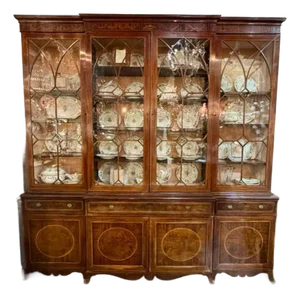 19th C. English George III Inlaid Mahogany Breakfront