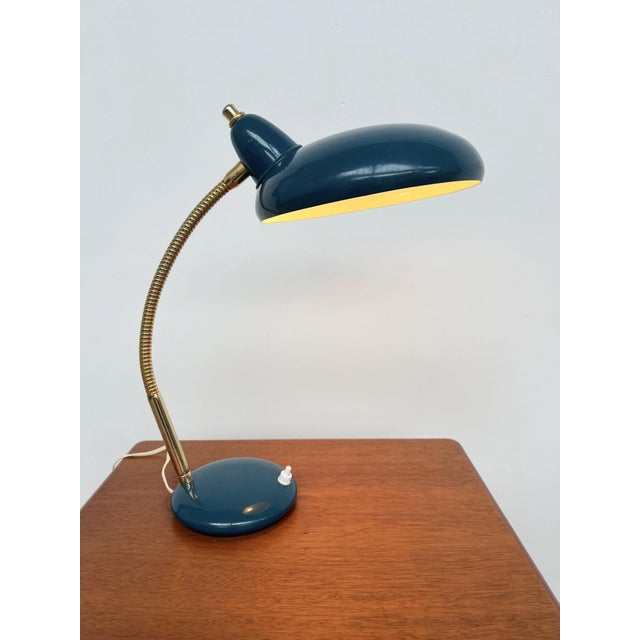 Mid-Century Modern Adjustable Table Lamp in Duck Blue and Gold Metal, 1960s For Sale - Image 3 of 10