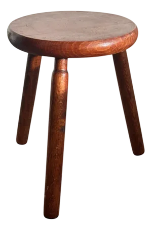 Vintage Brutalist Tripod Stool in Oak Wood