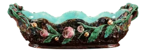 French 1850s Barbotine Majolica Jardinière by Thomas Sargent with Floral Décor