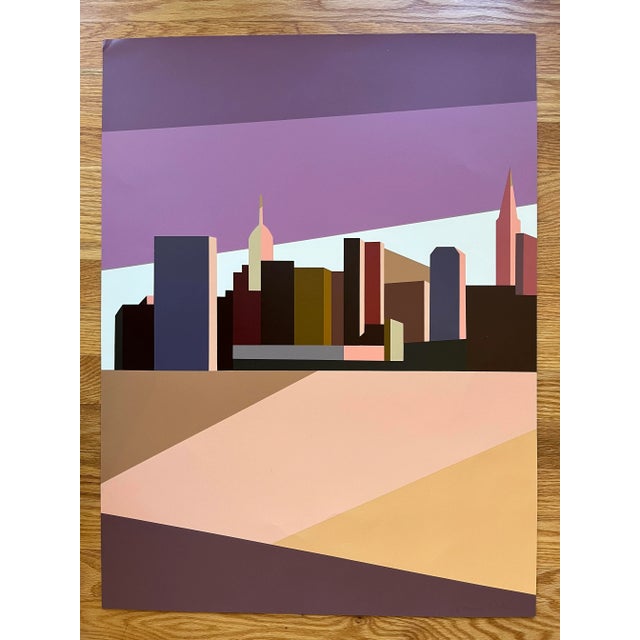 Purple Franco Costa Signed Triptych Serigraph of the Manhattan New York Skyline For Sale - Image 8 of 10