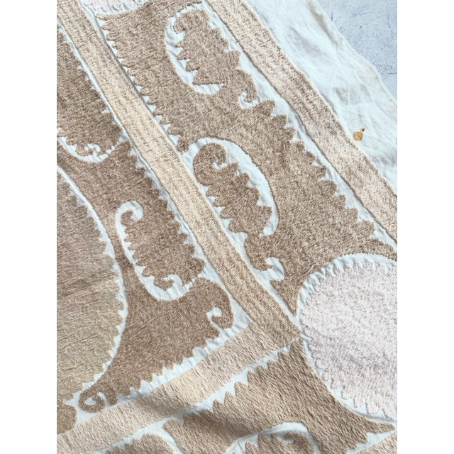 Suzani Wall Tapestry - Neutral Tan Uzbekistan Embroidery For Sale - Image 16 of 16