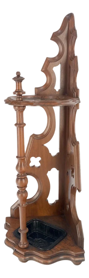 Antique Victorian Fine Pierced Carved Walnut Corner Umbrella Stand Clean