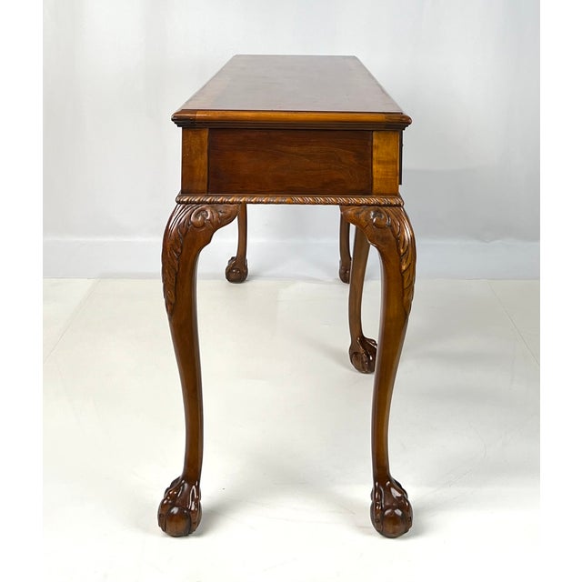 Vintage Baker Furniture Chippendale 5-Leg Burl Walnut & Mahogany Console Table For Sale - Image 6 of 16