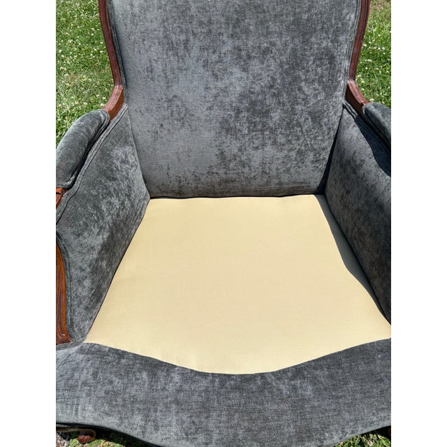 Wood Mid 20th Century Classic French Carved Walnut Bergere Club Chairs For Sale - Image 7 of 11