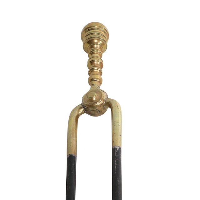 Brass Antique Brass and Iron Fireplace Tongs For Sale - Image 8 of 8