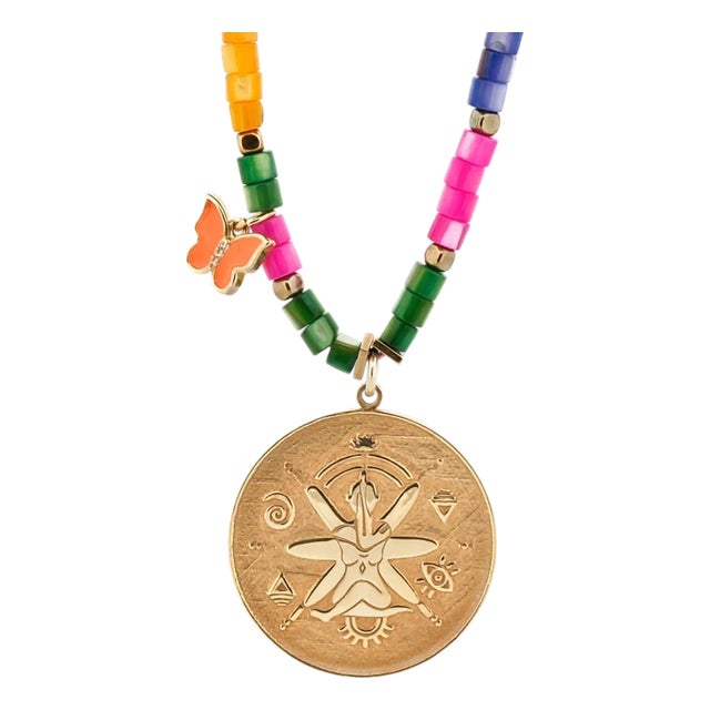 Spiritual Symbol Gold Pendant Colorful Beaded Necklace For Sale