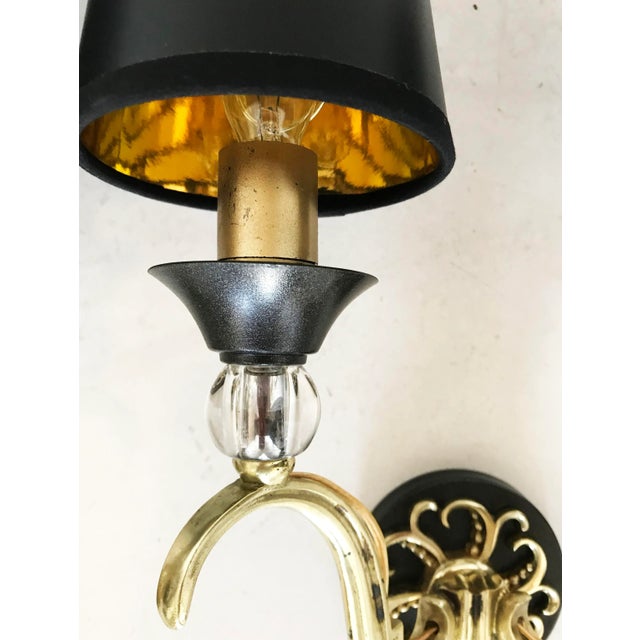 Maison Jansen 1950s Maison Jansen Gold Metal with Black Shades Sconces - A Pair For Sale - Image 4 of 6