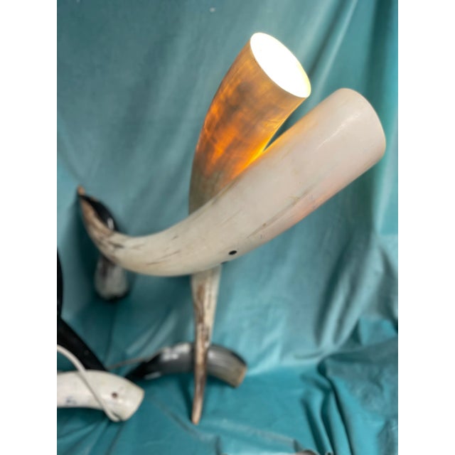 Tribal Mid-Century Tall Torchiere Horn Table Lamps Pair For Sale - Image 3 of 12