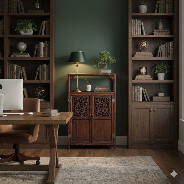 Chinese Open Carving Narrow Wood Grain Brown Side Table Cabinet For Sale In San Francisco - Image 6 of 11