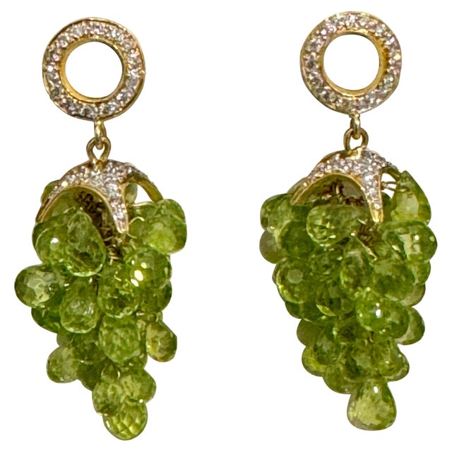 Natural Peridot Briolette and Diamond Hanging Earrings 18 Karat Yellow Gold For Sale - Image 15 of 18