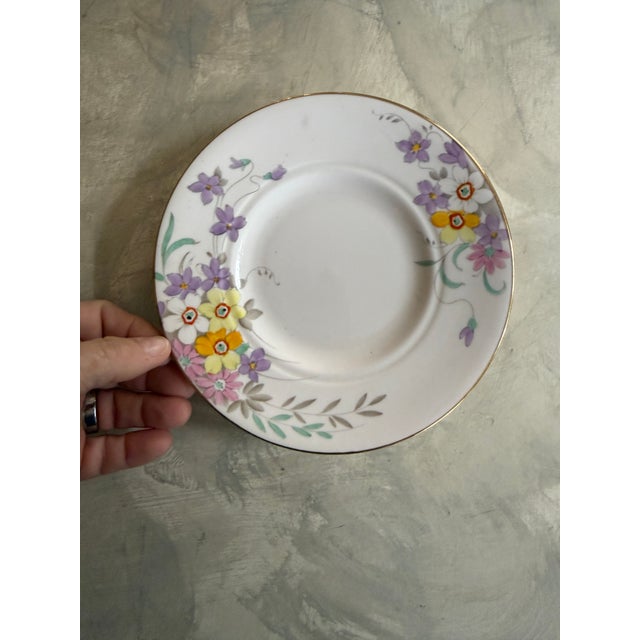 Art Nouveau Vintage Tuscan China Made in England Floral Dessert Plates - Set of 5 For Sale - Image 3 of 12