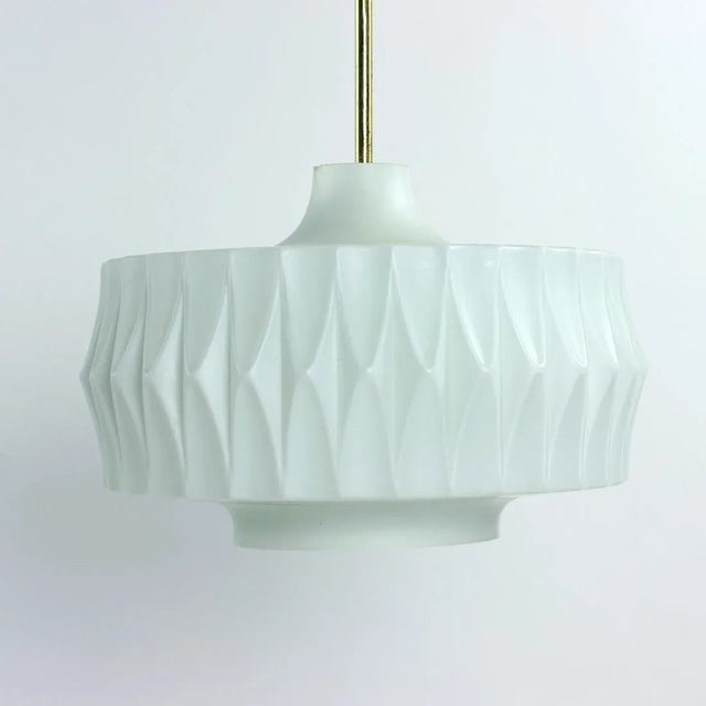 1960s Mid-Century Ceiling Pendant in White Glass and Brass, Czechoslovakia, 1960s For Sale - Image 5 of 7