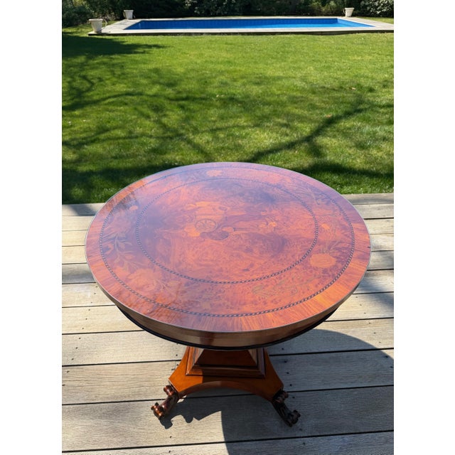 Italian Marquetry Burlwood Center Table With Custom Glass Top For Sale - Image 9 of 17