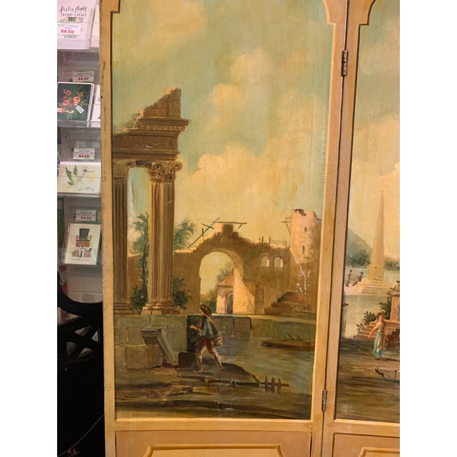 Metal Antique Oil on Canvas Trifold Floor Screen For Sale - Image 7 of 7