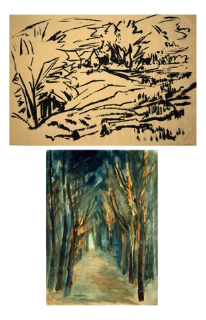 Herbert Seidel, Landscape Verso Forest Interior, 1950, Ink on Paper