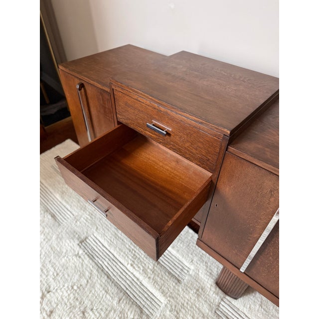Antique Art Deco Oak Credenza Sideboard / Stepped Buffet Cabinet For Sale - Image 12 of 17