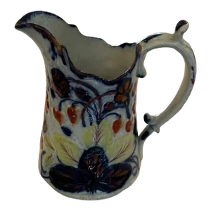 Mid 19th Century Pitcher. White With Cobalt Blue Under Copper Luster.
