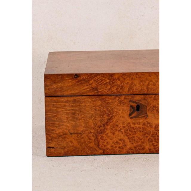 Antique English Burl Walnut Box With Red Painted Interior