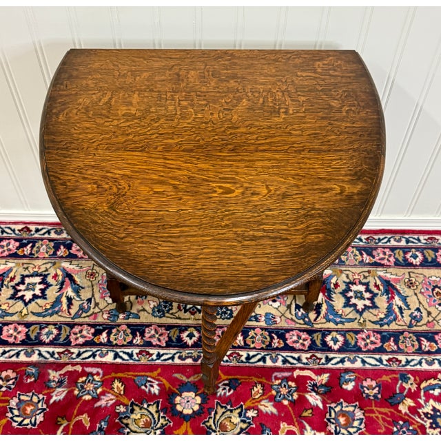 Antique English Table Drop Leaf Gateleg Barley Twist Oak Oval C. 1920-30s For Sale - Image 16 of 17