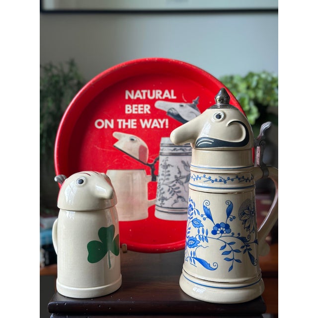 1960s Vintage 1960s Utica Club "Schultz & Dooley" German Lidded Steins & Advertising Tray - 3 Piece Set For Sale - Image 5 of 11