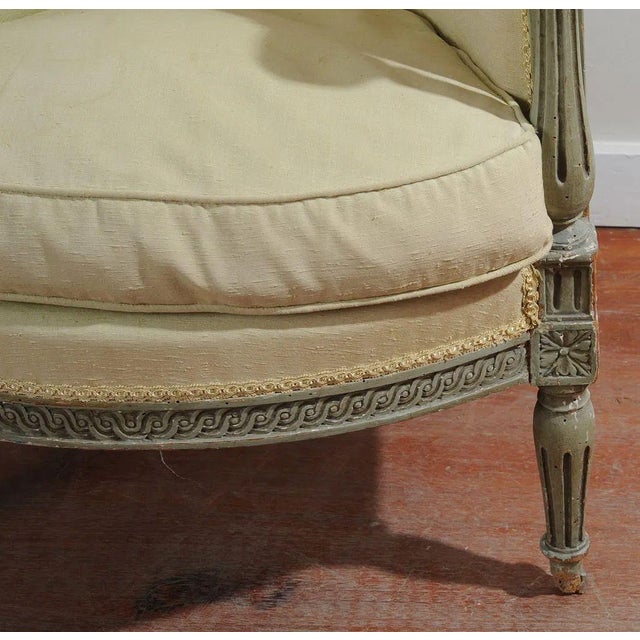 Antique French Louis XVI Style Painted Bergere a Oreilles For Sale - Image 4 of 7